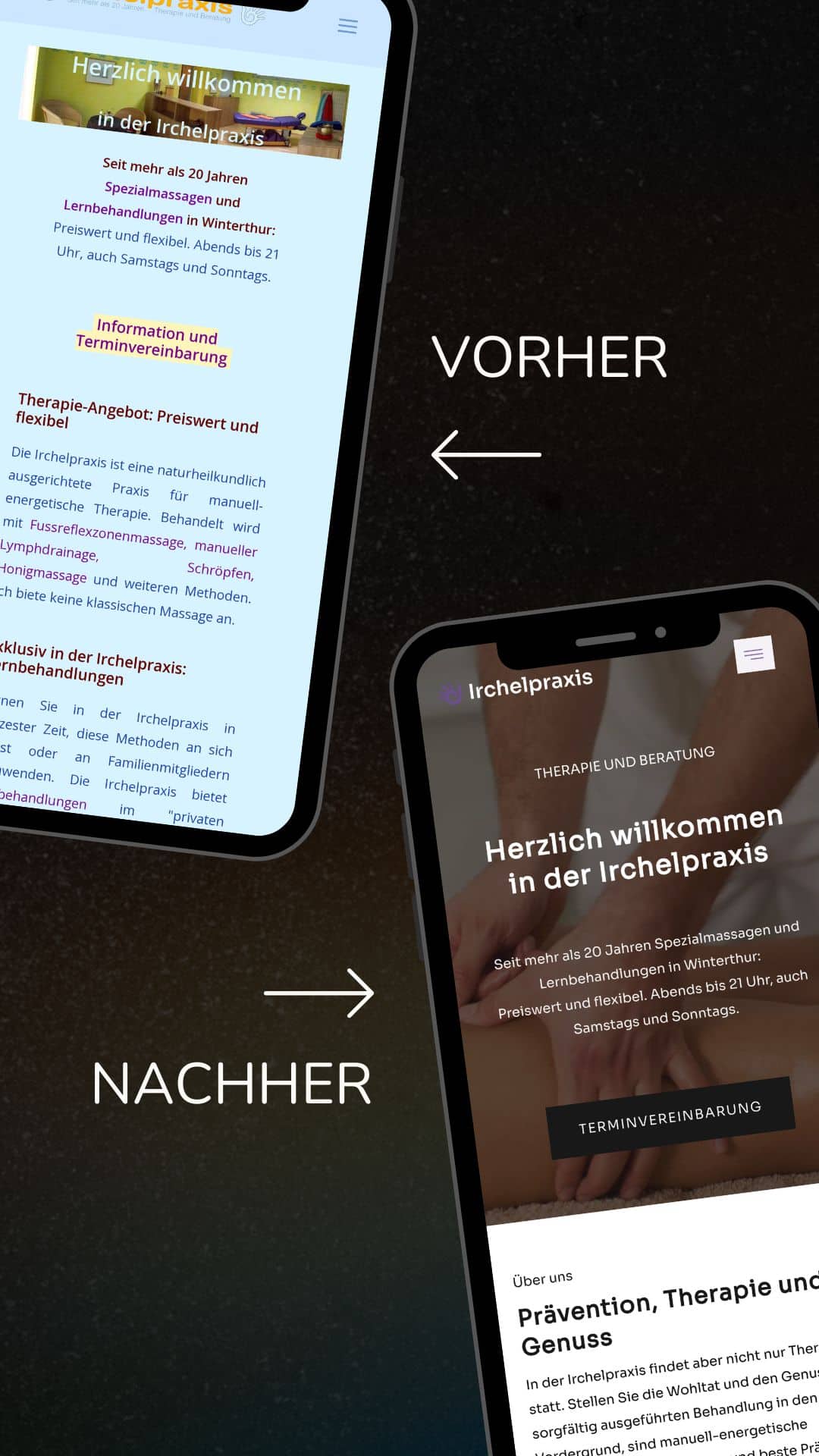 Mobile Ansicht Website vor und nach dem Redesing von Klaroweb